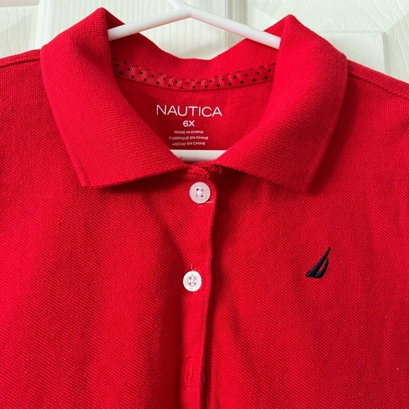 Girls Nautica 6x drop waist polo dress with polka dot ribbon, new without tags - Picture 2 of 9